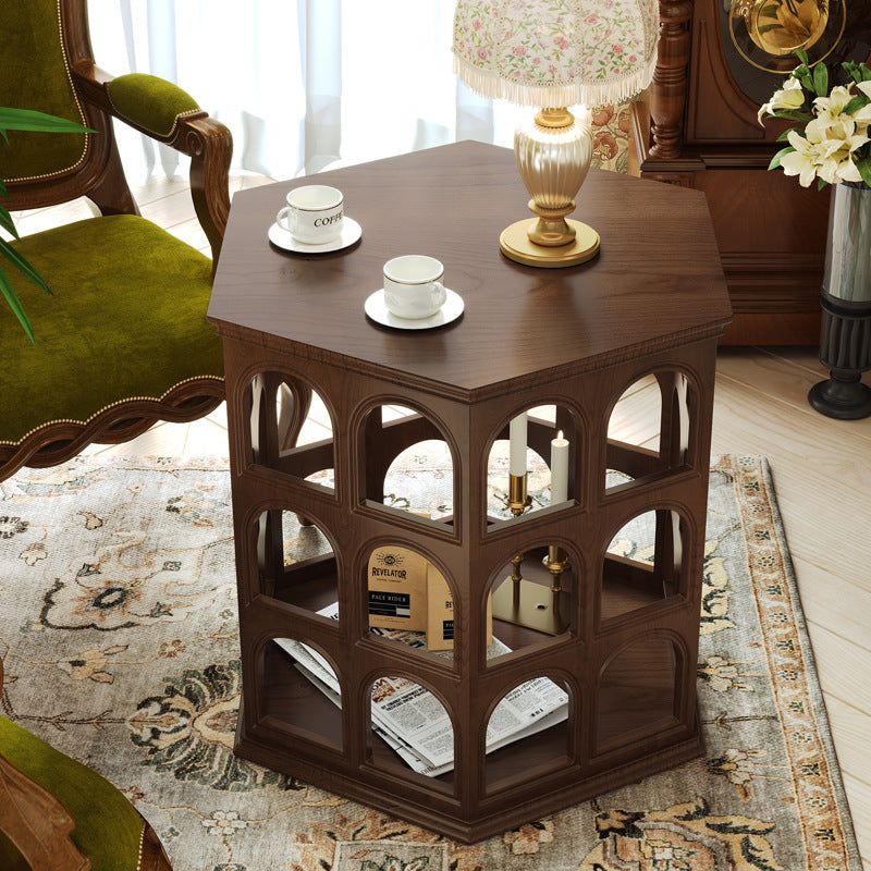 Zeitgenössischer Retro-Sechseck-Massivholz-Hohl-Endtisch für das Wohnzimmer 