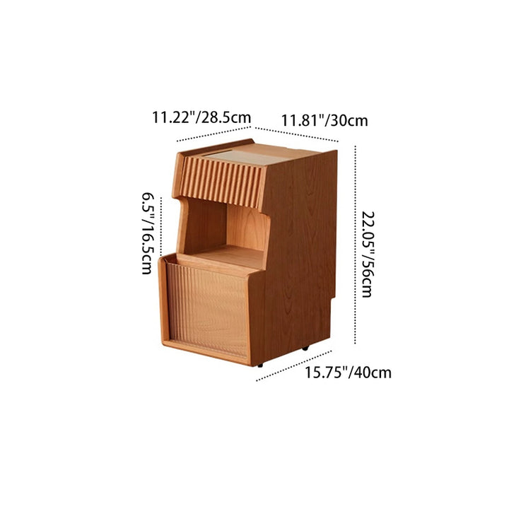 Traditional Japanese Cherry Wood Glass Square Movable Nightstand Drawer Storage Shelf For Bedroom