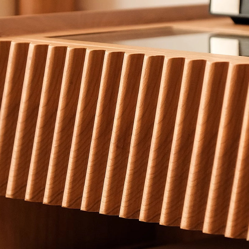 Mesita de noche móvil cuadrada de madera de cerezo y vidrio japonés tradicional con cajón y estante de almacenamiento para dormitorio 