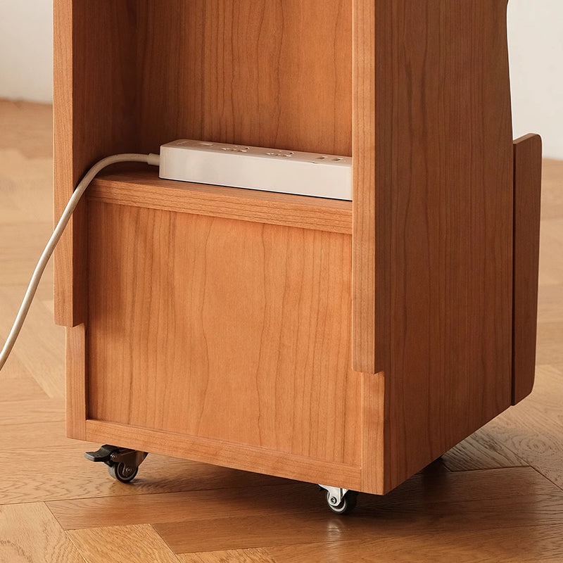 Mesita de noche móvil cuadrada de madera de cerezo y vidrio japonés tradicional con cajón y estante de almacenamiento para dormitorio 