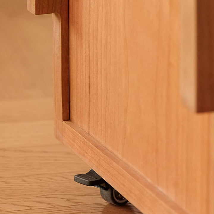 Mesita de noche móvil cuadrada de madera de cerezo y vidrio japonés tradicional con cajón y estante de almacenamiento para dormitorio 