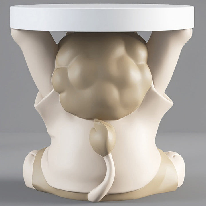 Contemporary Creative Round Animal Lion MDF Resin Side Table For Living Room