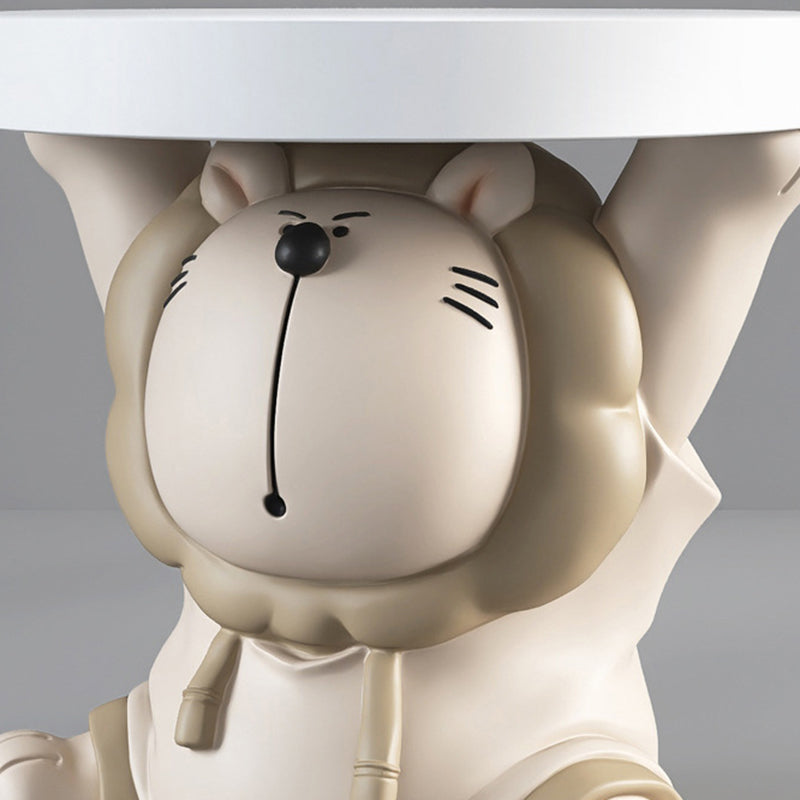 Contemporary Creative Round Animal Lion MDF Resin Side Table For Living Room