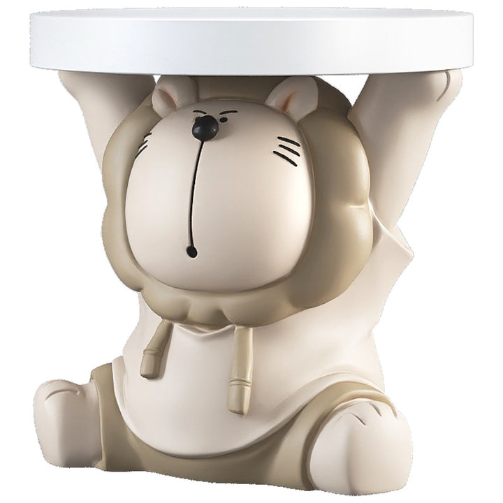 Contemporary Creative Round Animal Lion MDF Resin Side Table For Living Room