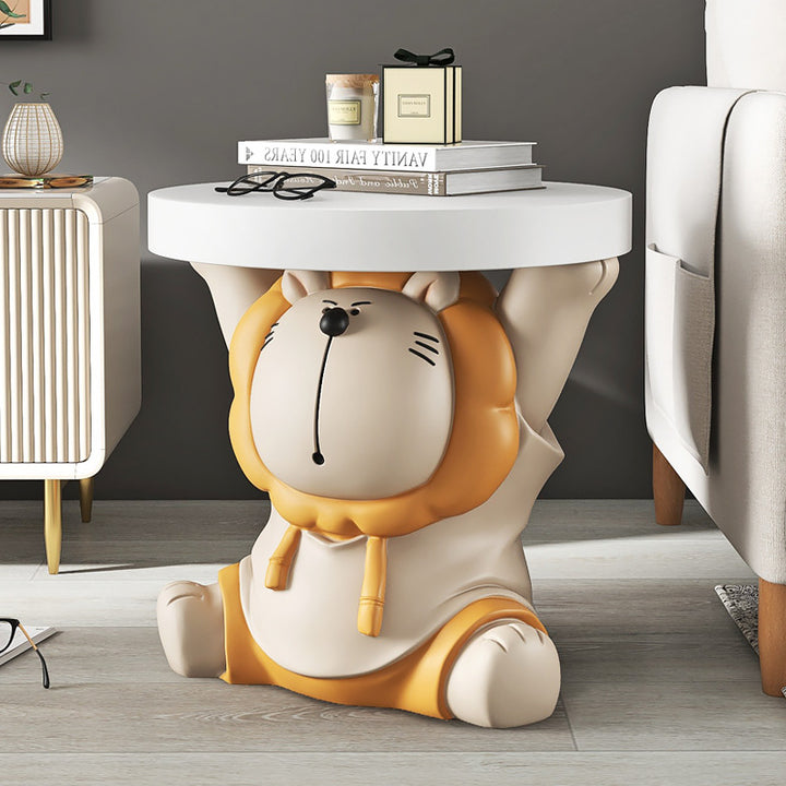 Table d'appoint rond en résine de lion animal créatif contemporain en fibre de verre pour salon 