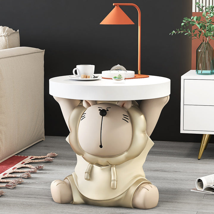 Table d'appoint rond en résine de lion animal créatif contemporain en fibre de verre pour salon 