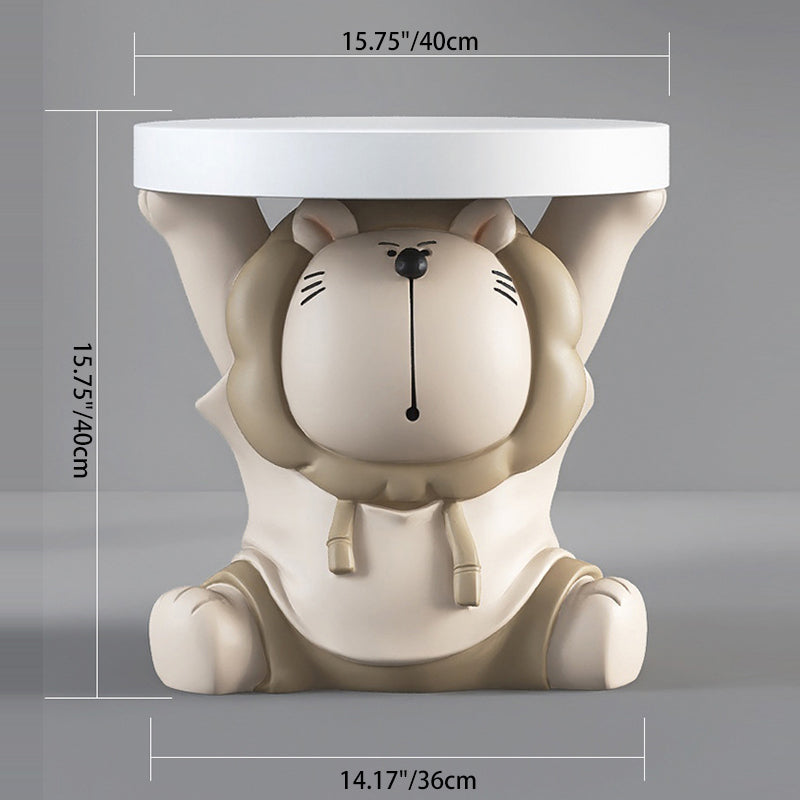 Contemporary Creative Round Animal Lion MDF Resin Side Table For Living Room
