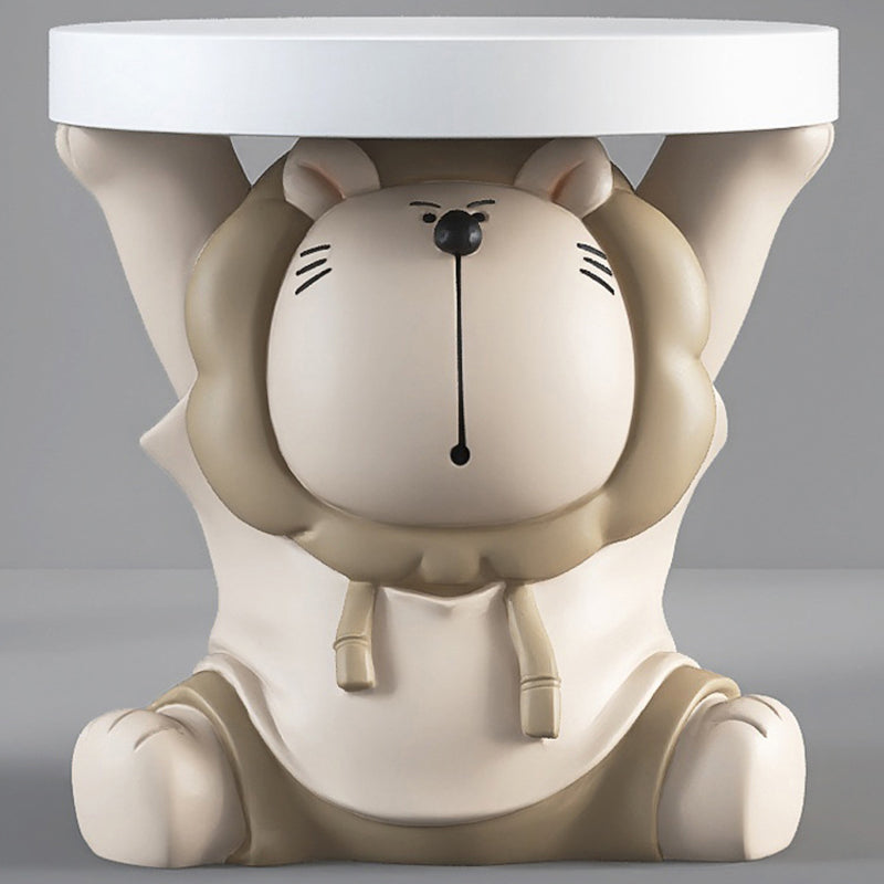 Contemporary Creative Round Animal Lion MDF Resin Side Table For Living Room