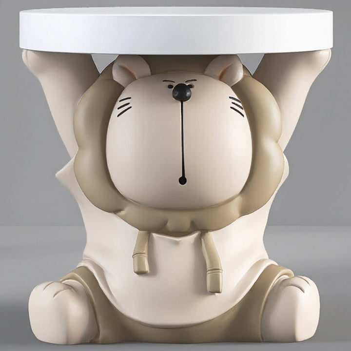Contemporary Creative Round Animal Lion MDF Resin Side Table For Living Room