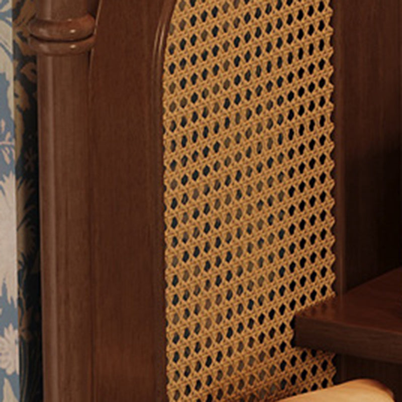 Traditional Vintage Rattan Weaving Solid Wood Corner Shelf Unit Triangle Cabinet 4-Shelf For Living Room
