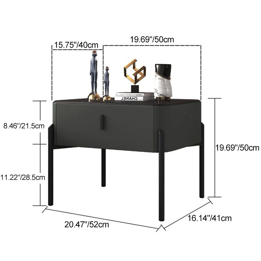Contemporary Luxury Rectangular Tempered Glass Top Faux Leather Veneered MDF Frame Nightstand 1-Drawer For Bedroom
