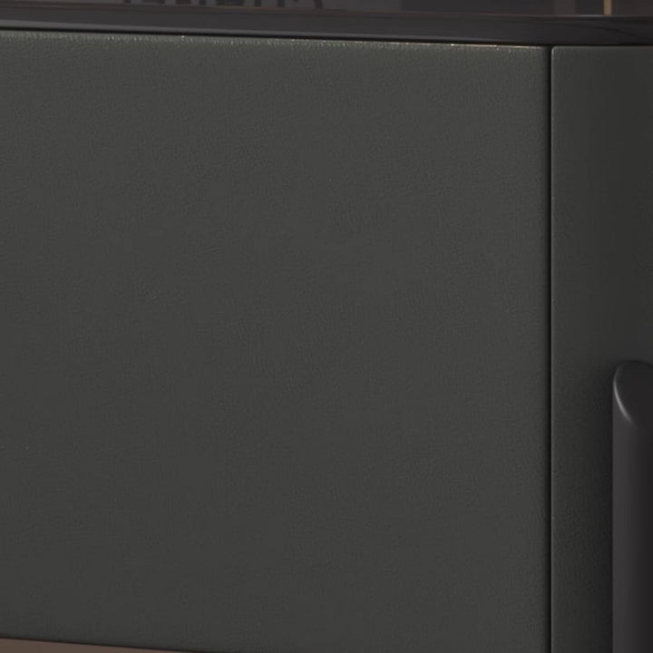 Contemporary Luxury Rectangular Tempered Glass Top Faux Leather Veneered MDF Frame Nightstand 1-Drawer For Bedroom