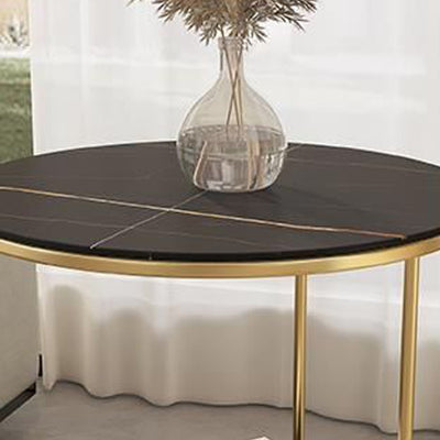 Contemporary Luxury Sintered Stone Round Top Metal Side Table 2-Tier For Living Room