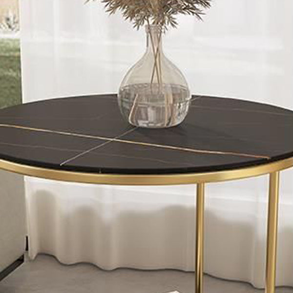 Contemporary Luxury Sintered Stone Round Top Metal Side Table 2-Tier For Living Room