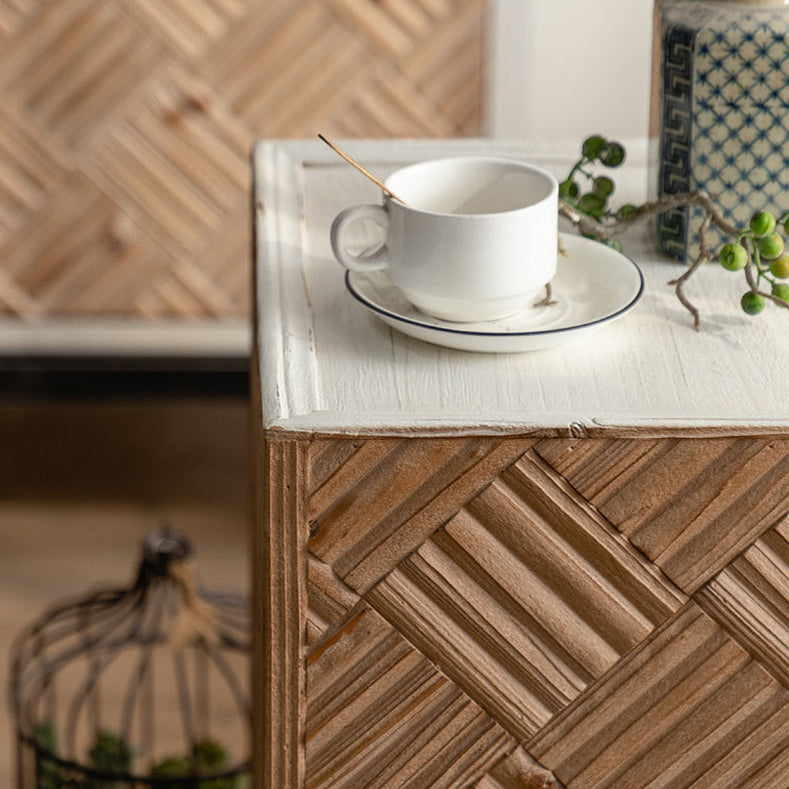Traditional Rustic MDF Square Top Solid Wood Side Table For Living Room