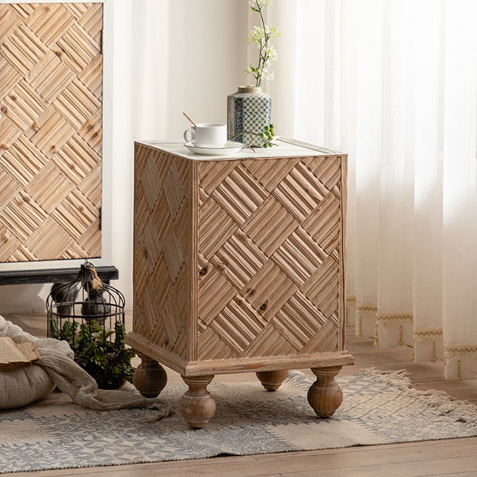 Traditional Rustic MDF Square Top Solid Wood Side Table For Living Room