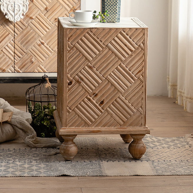 Traditional Rustic MDF Square Top Solid Wood Side Table For Living Room