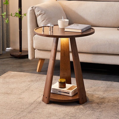 Traditional Japanese Geometric Square Wood Grain Tray Top Coffee Table 2-Tier For Living Room