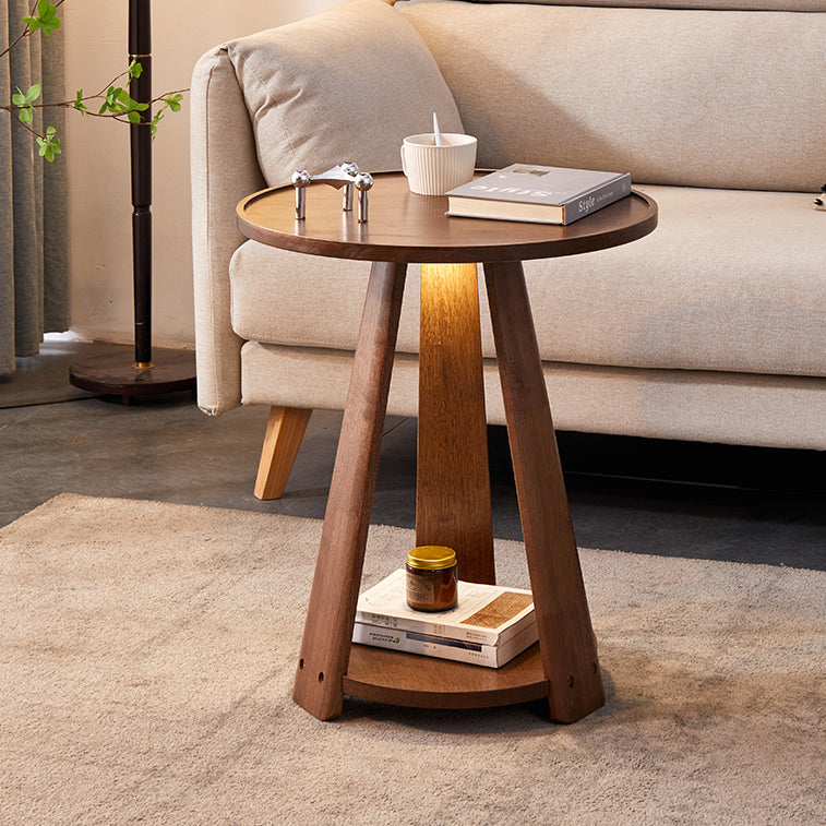 Traditional Japanese Geometric Square Wood Grain Tray Top Coffee Table 2-Tier For Living Room