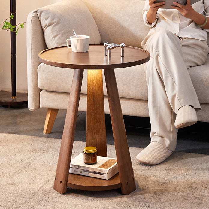 Traditional Japanese Geometric Square Wood Grain Tray Top Coffee Table 2-Tier For Living Room