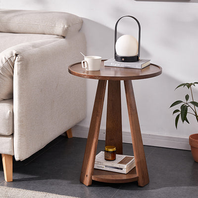 Traditional Japanese Geometric Square Wood Grain Tray Top Coffee Table 2-Tier For Living Room