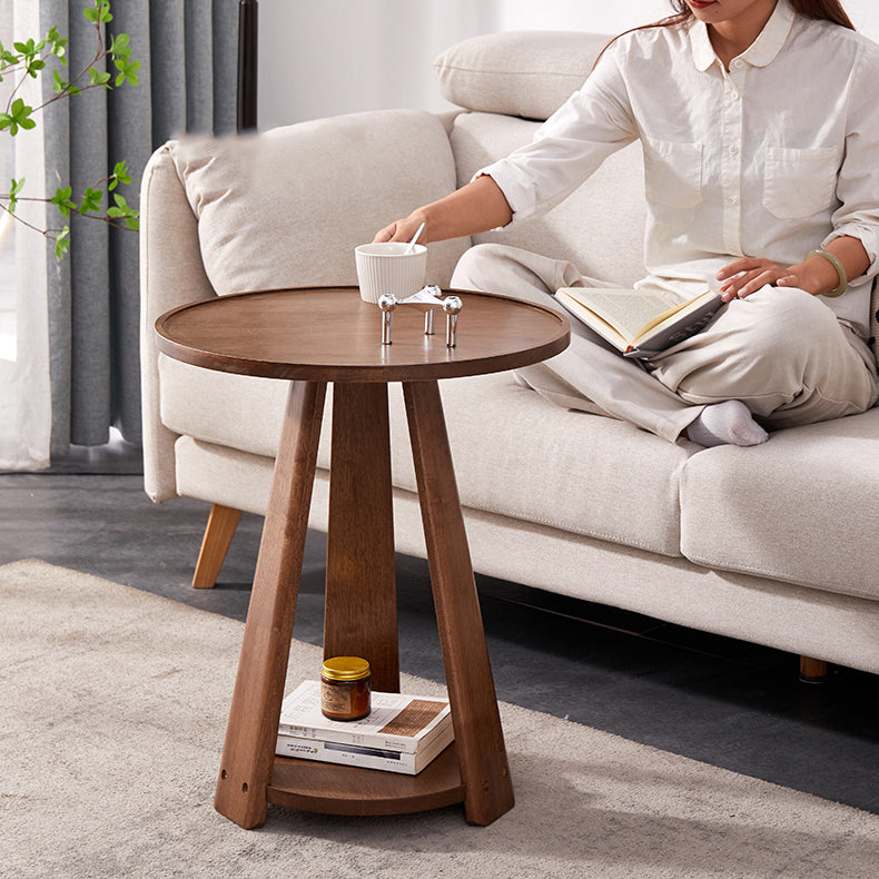 Traditional Japanese Geometric Square Wood Grain Tray Top Coffee Table 2-Tier For Living Room