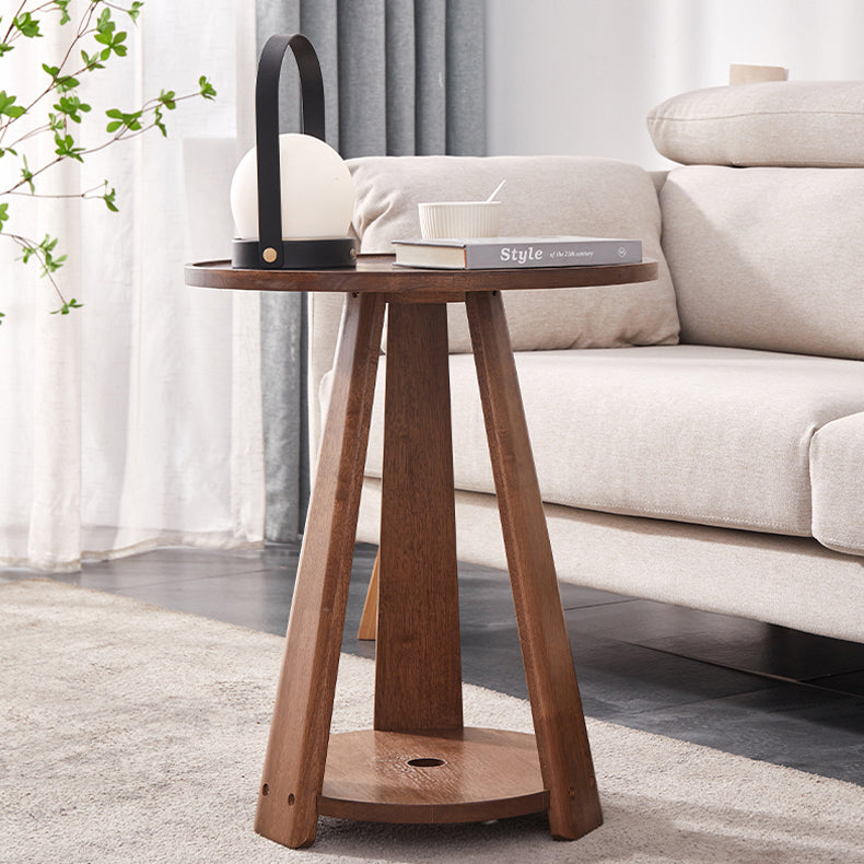 Traditional Japanese Geometric Square Wood Grain Tray Top Coffee Table 2-Tier For Living Room