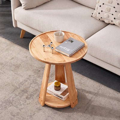 Traditional Japanese Geometric Square Wood Grain Tray Top Coffee Table 2-Tier For Living Room