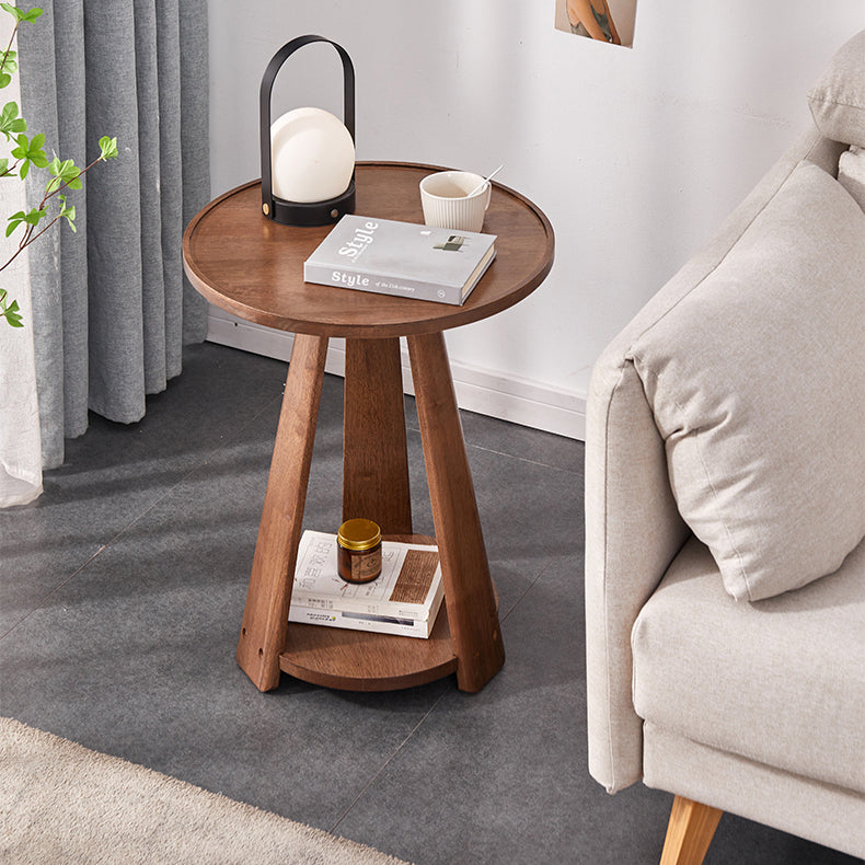 Traditional Japanese Geometric Square Wood Grain Tray Top Coffee Table 2-Tier For Living Room