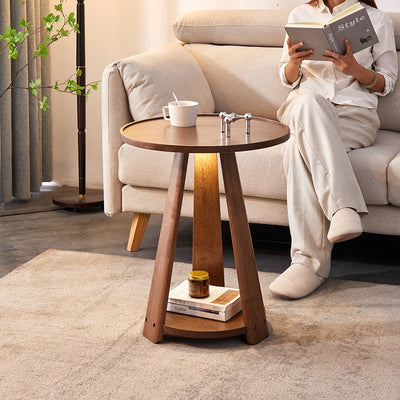 Traditional Japanese Geometric Square Wood Grain Tray Top Coffee Table 2-Tier For Living Room
