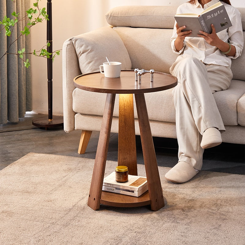 Traditional Japanese Geometric Square Wood Grain Tray Top Coffee Table 2-Tier For Living Room