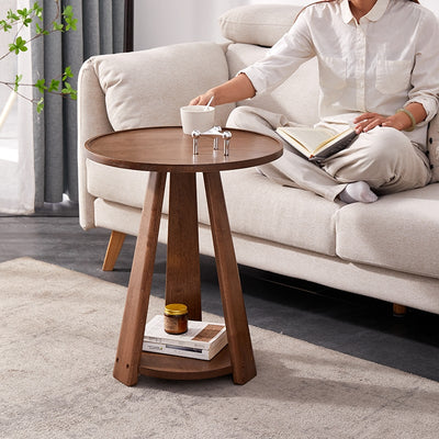 Traditional Japanese Geometric Square Wood Grain Tray Top Coffee Table 2-Tier For Living Room