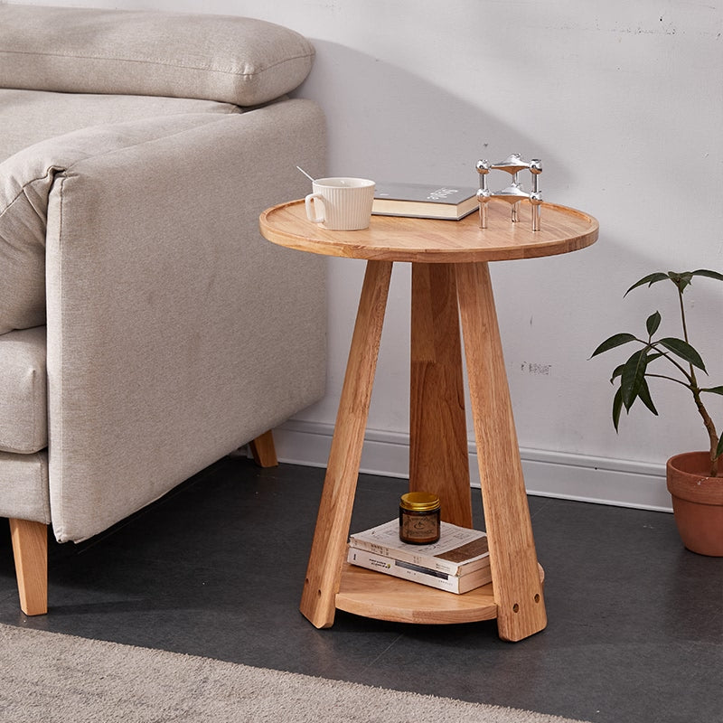 Traditional Japanese Geometric Square Wood Grain Tray Top Coffee Table 2-Tier For Living Room