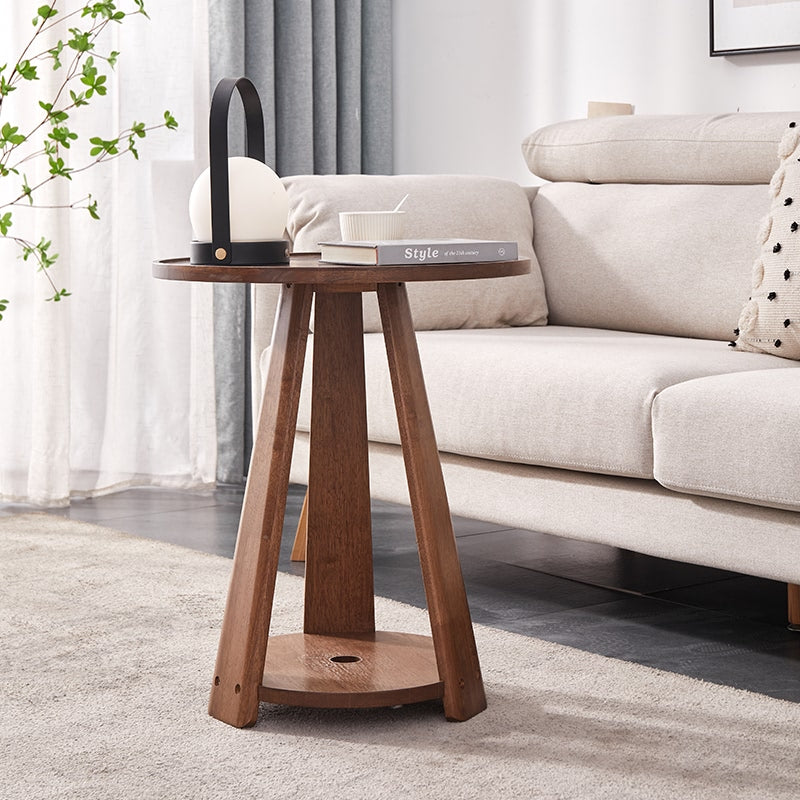 Traditional Japanese Geometric Square Wood Grain Tray Top Coffee Table 2-Tier For Living Room