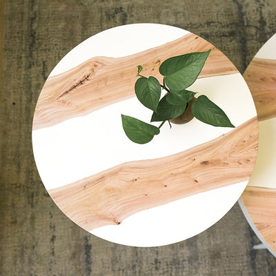 Table d'appoint contemporaine nordique avec plateau rond en MDF et pieds en fer pour le salon 
