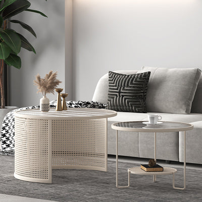 Contemporary Luxury Striped Glass Round Top Metal Frame Coffee Table For Living Room
