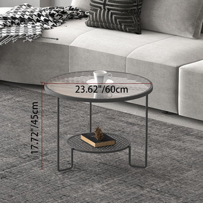 Contemporary Luxury Striped Glass Round Top Metal Frame Coffee Table For Living Room