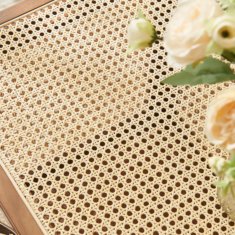 Traditional Japanese Rectangular Rattan Weaving Flip Top Solid Wood Frame End Table Storage Cabinet For Living Room