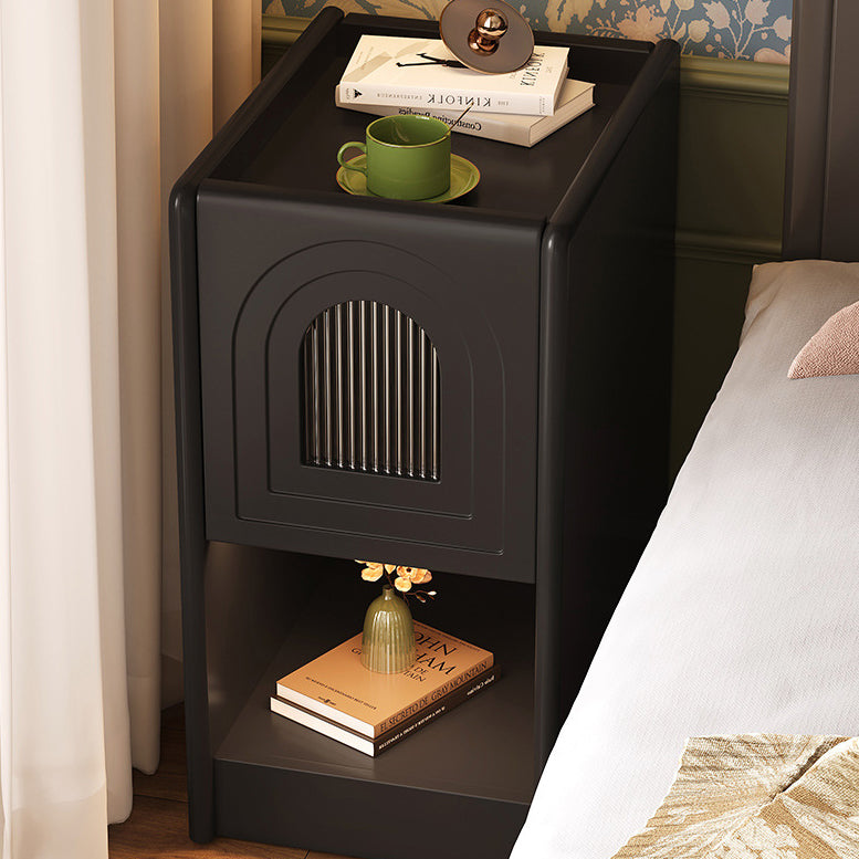 Traditional Vintage Rectangular Rubberwood Nightstand 1-Drawer Storage Cabinet For Bedroom