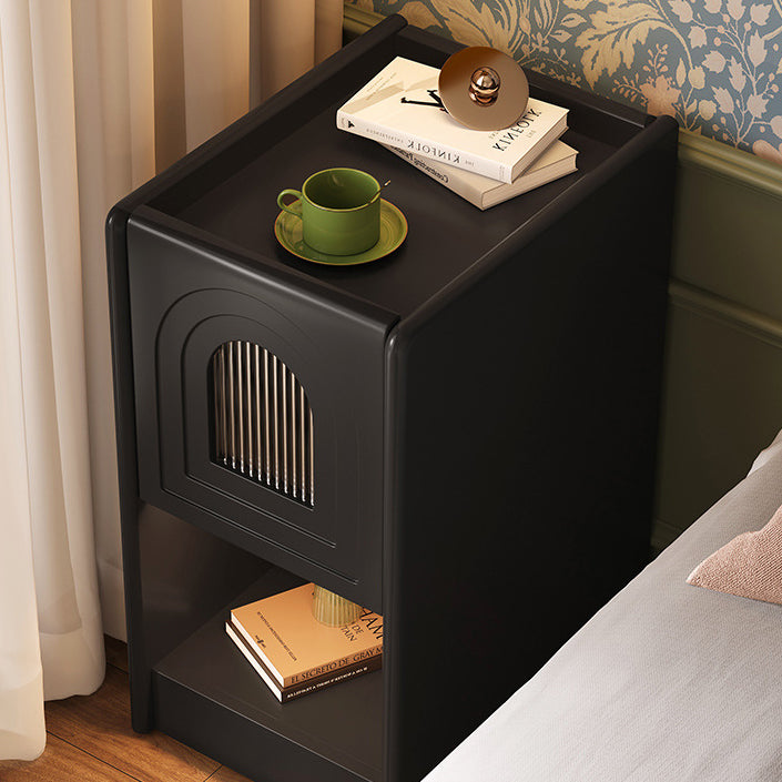 Traditional Vintage Rectangular Rubberwood Nightstand 1-Drawer Storage Cabinet For Bedroom
