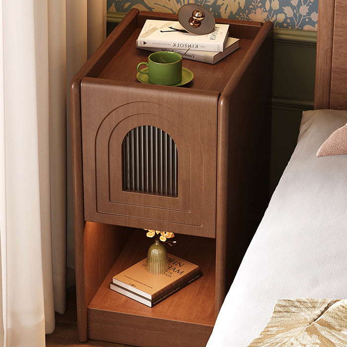 Traditional Vintage Rectangular Rubberwood Nightstand 1-Drawer Storage Cabinet For Bedroom
