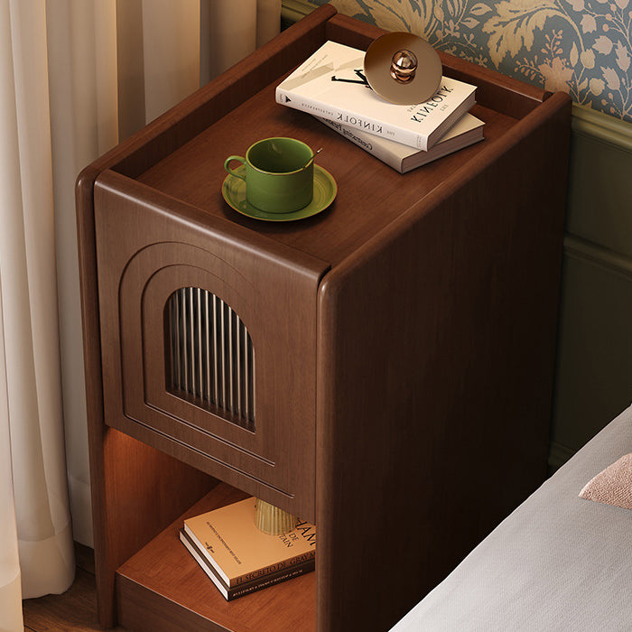 Traditional Vintage Rectangular Rubberwood Nightstand 1-Drawer Storage Cabinet For Bedroom