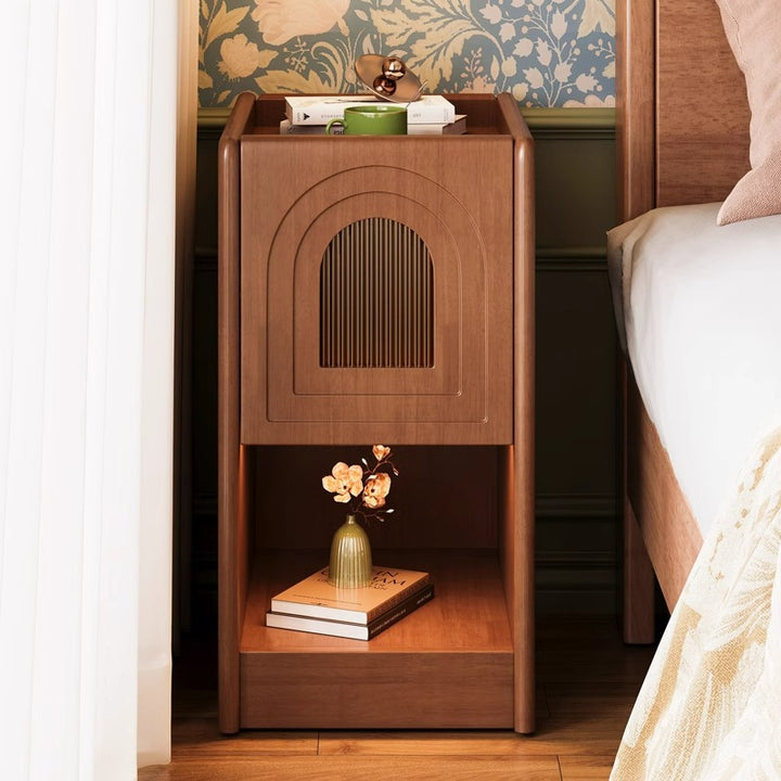 Traditional Vintage Rectangular Rubberwood Nightstand 1-Drawer Storage Cabinet For Bedroom