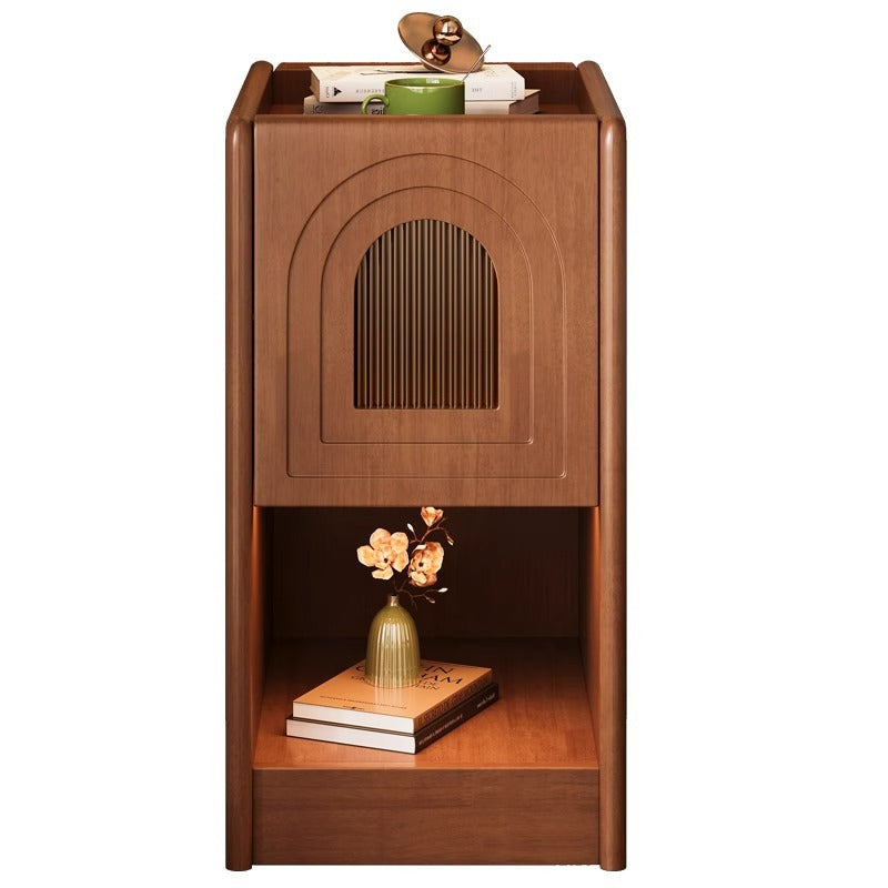 Traditional Vintage Rectangular Rubberwood Nightstand 1-Drawer Storage Cabinet For Bedroom