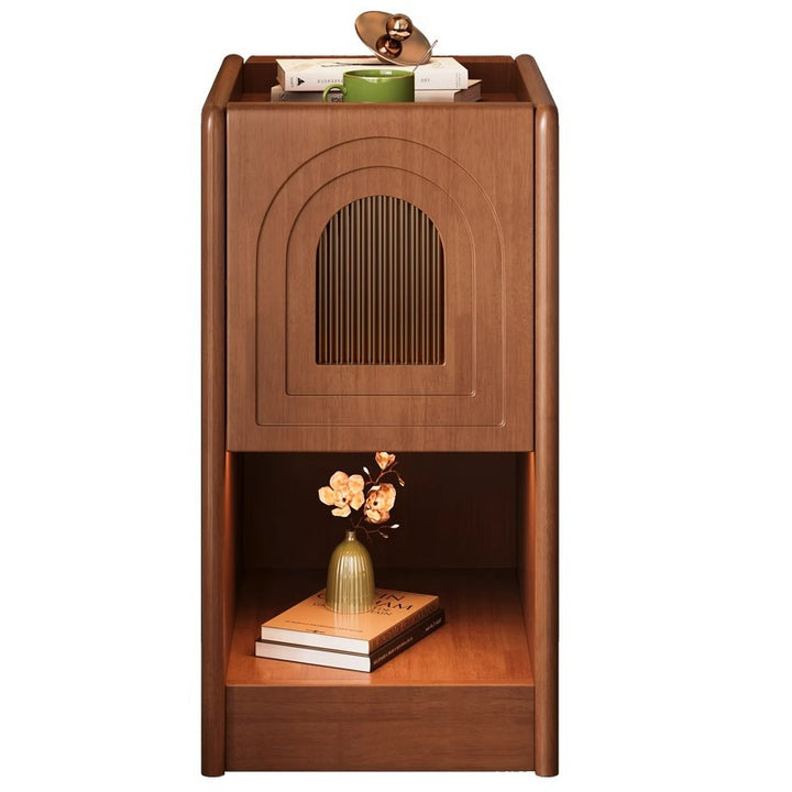 Traditional Vintage Rectangular Rubberwood Nightstand 1-Drawer Storage Cabinet For Bedroom