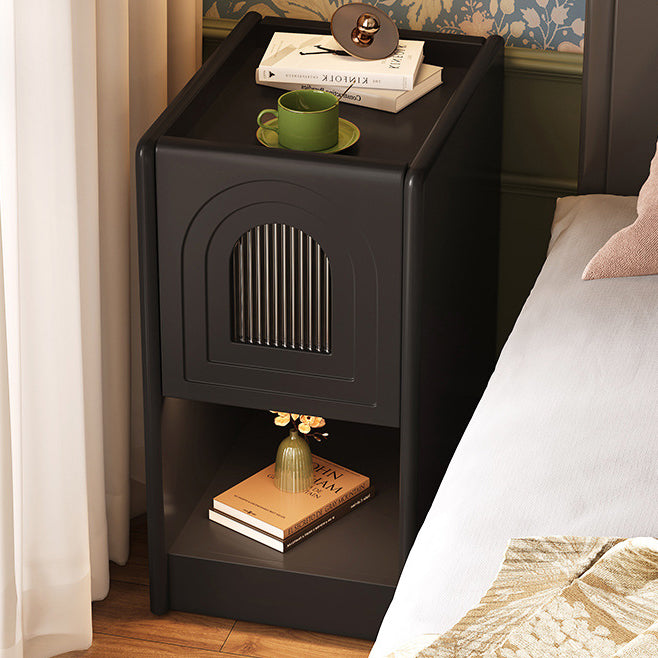 Traditional Vintage Rectangular Rubberwood Nightstand 1-Drawer Storage Cabinet For Bedroom