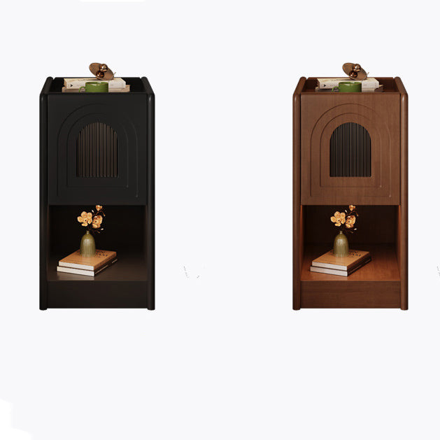 Traditional Vintage Rectangular Rubberwood Nightstand 1-Drawer Storage Cabinet For Bedroom