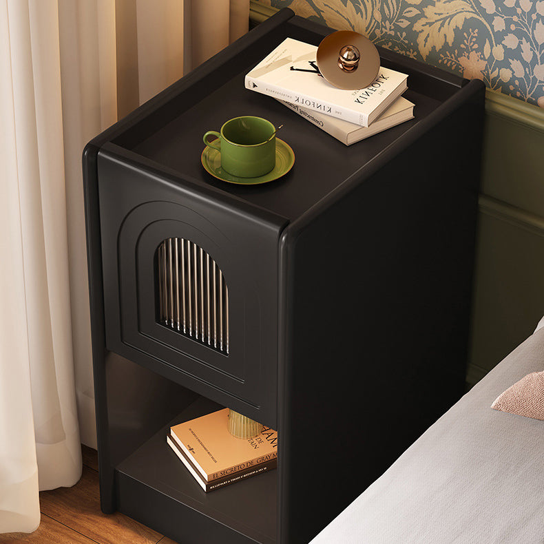 Traditional Vintage Rectangular Rubberwood Nightstand 1-Drawer Storage Cabinet For Bedroom