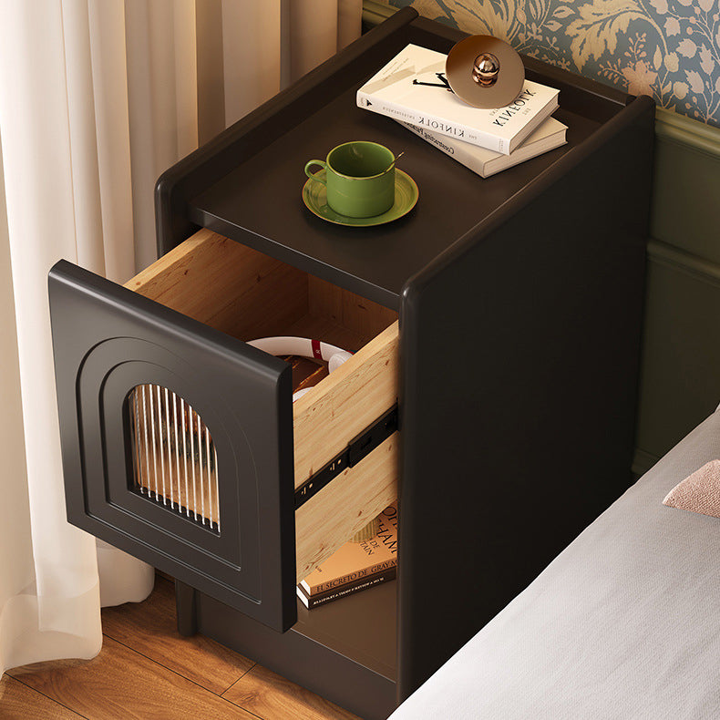 Traditional Vintage Rectangular Rubberwood Nightstand 1-Drawer Storage Cabinet For Bedroom