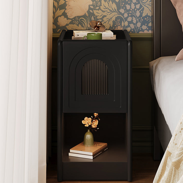 Traditional Vintage Rectangular Rubberwood Nightstand 1-Drawer Storage Cabinet For Bedroom